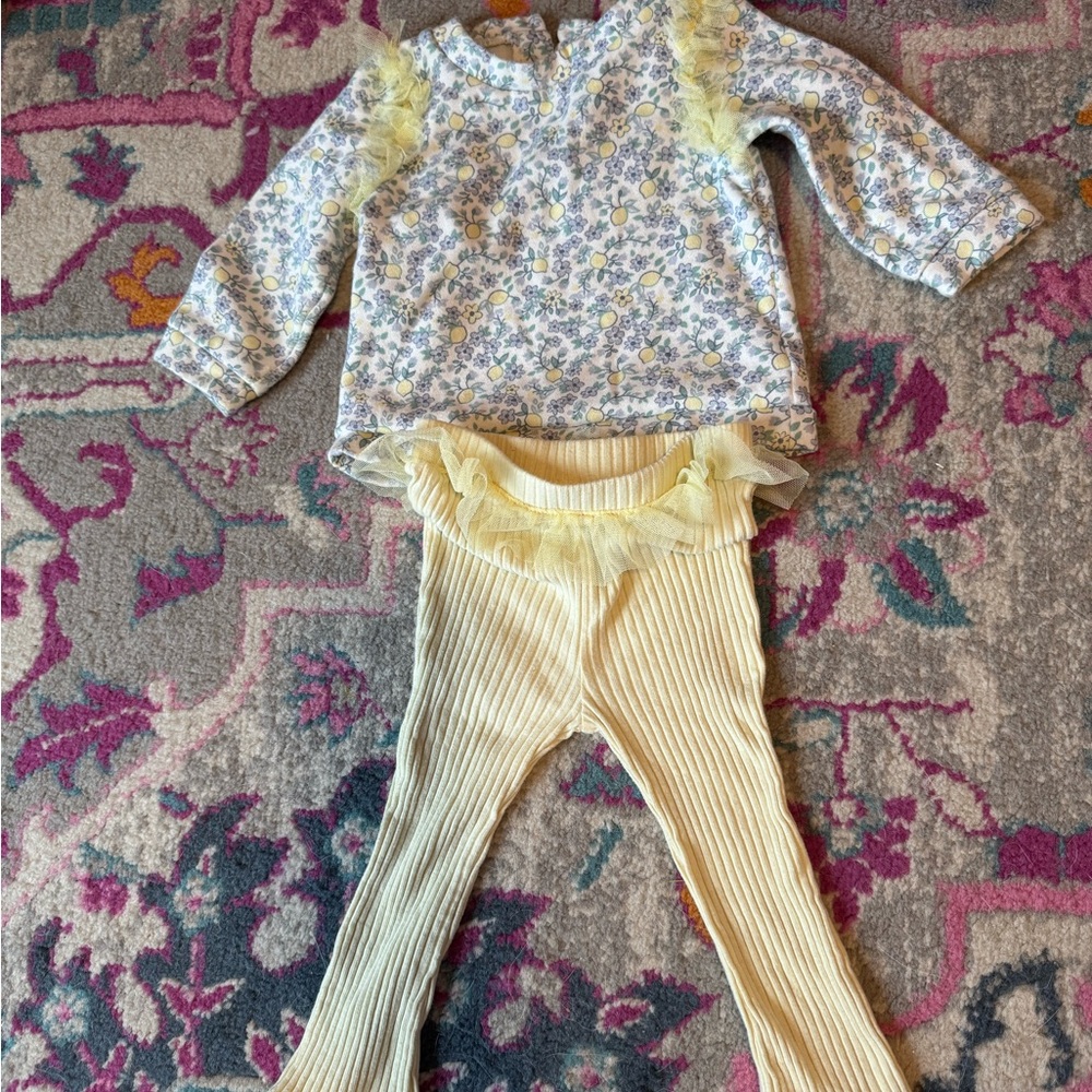 Floral Top and Yellow Ruffle Leggings Set